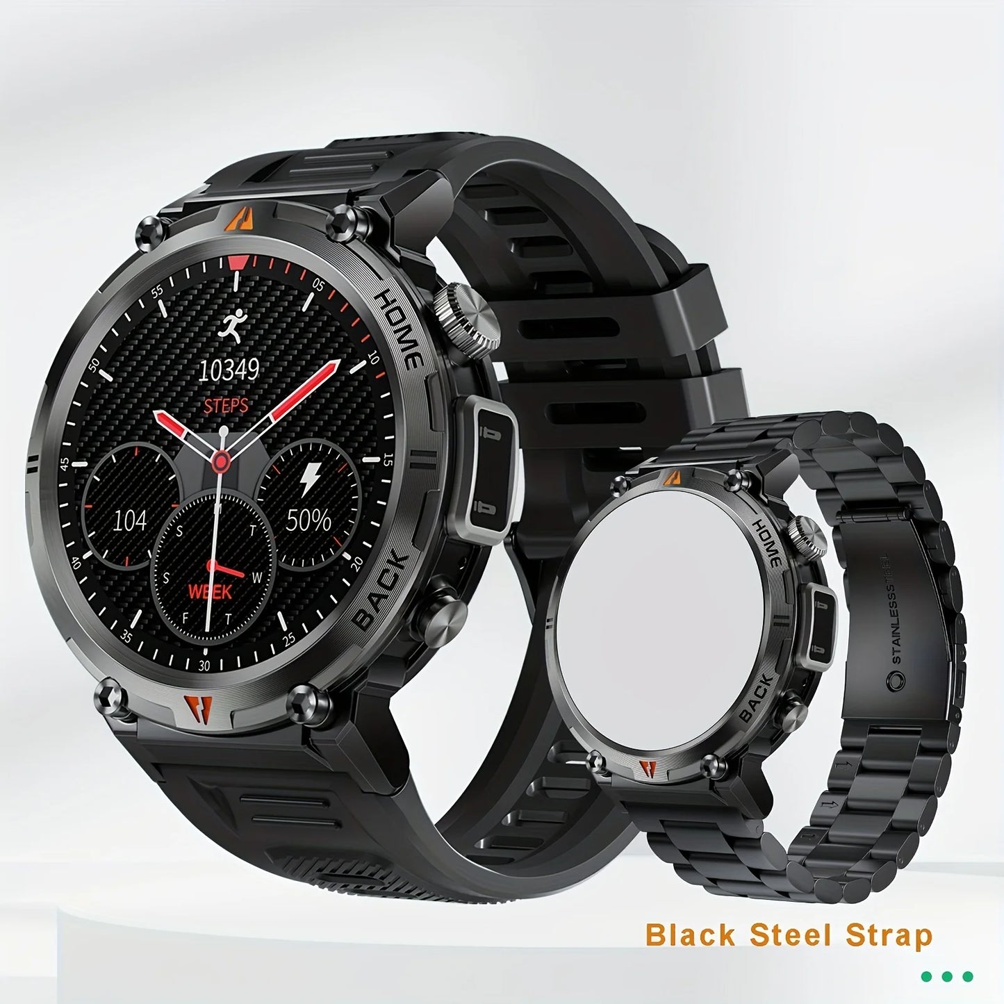 Wireless Calling EIGIIS Smart Watch for Men - LED Lighting Outdoor Sports Watch - Weather Remote Photo Music Control Smartwatch