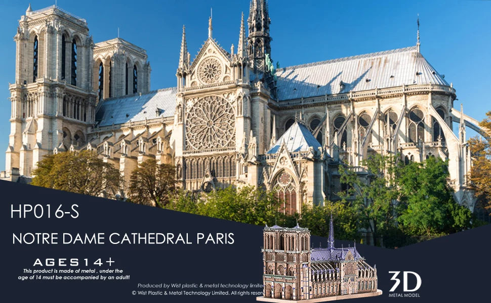 Piececool 3D Metal Puzzles Jigsaw, Notre Dame Cathedral Paris DIY Model Building Kits Toys for Adults Birthday Gifts