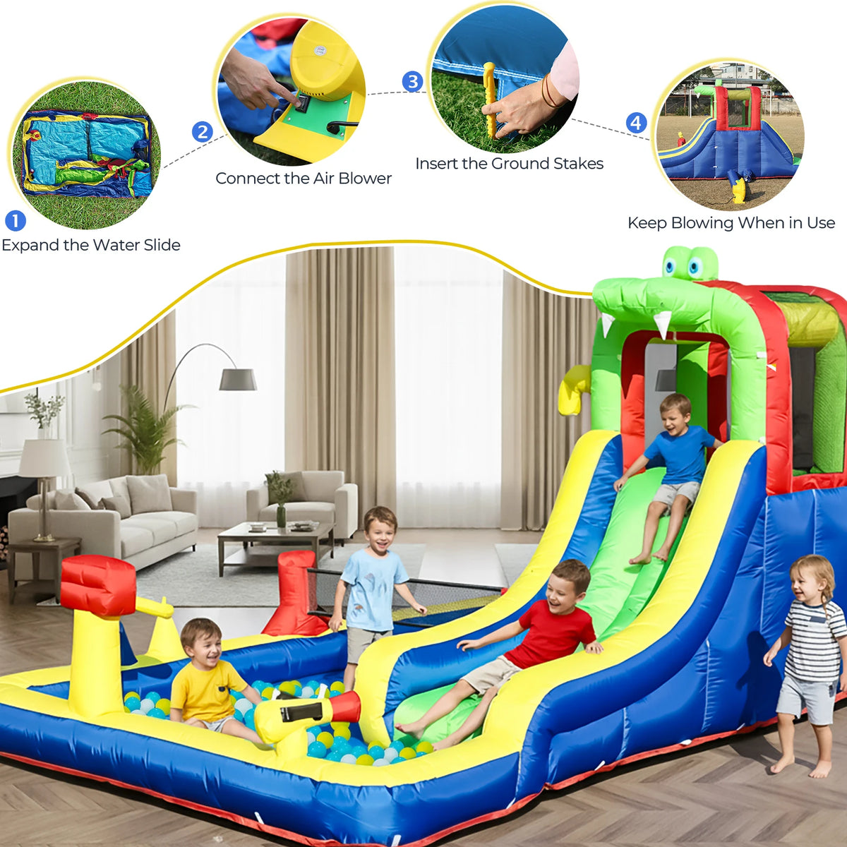 Commercial Inflatable Water Slide Bounce House Wet Dry Bouncer Combo with Bigger Splash Pool,Climbing,Blower,Basket,Dartboard