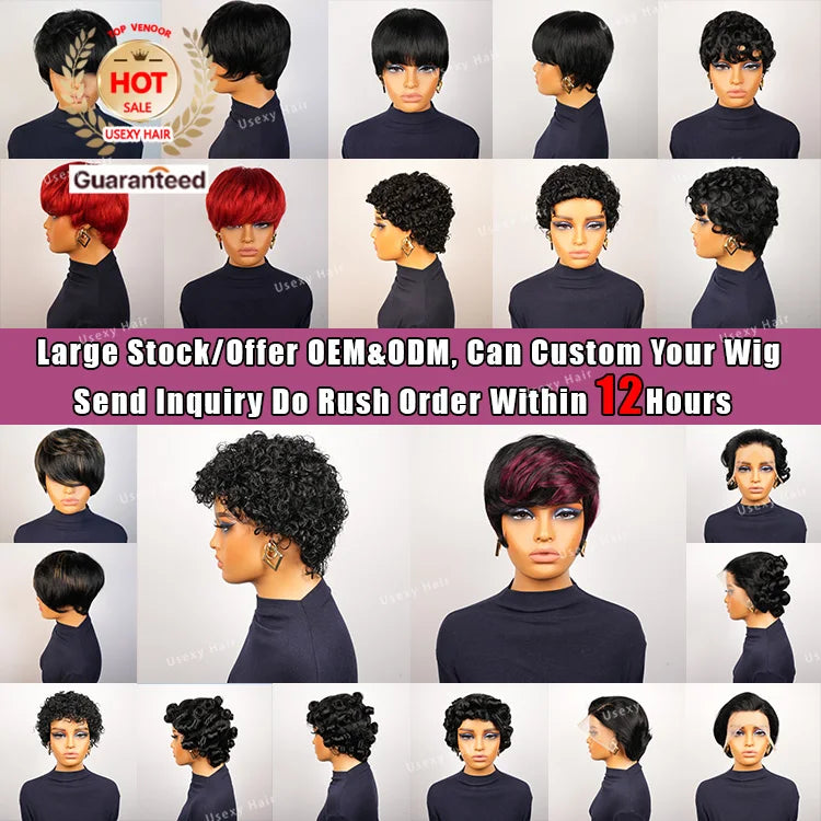 Pixie Cut Silver Grey Short Straight Bob Human Hair Wig for Women Brazilian Remy Hair Glueless Colored Machine Made Cheap Wig