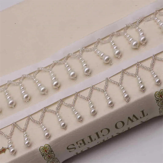 1 Yard Tassel Fringe Lace Pearl Beaded Edge Trim Ribbon Handmade Sewing DIY Craft Accessories