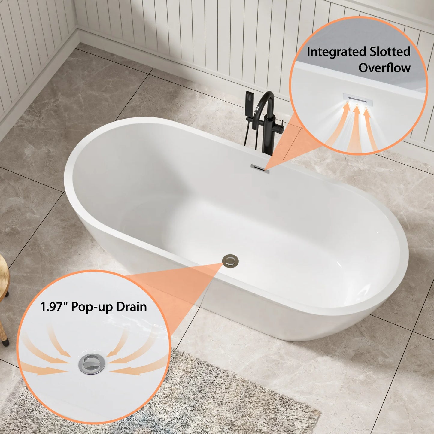 Sarlai Group 67-Inch Freestanding Acrylic Bathtub Eco-Friendly Portable Design 60gal+ Capacity Modern Glossy White