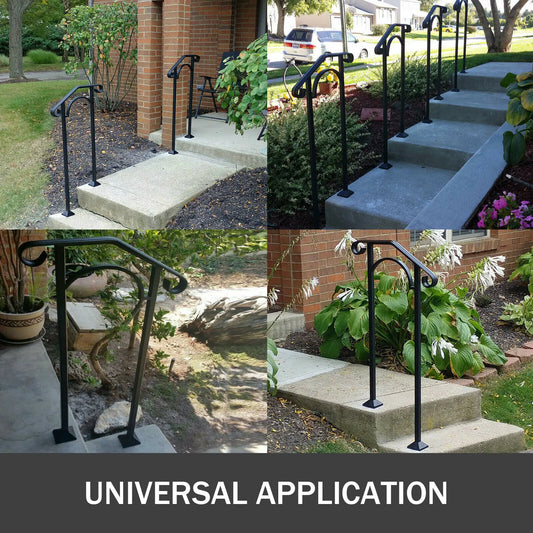 VEVOR Handrail Arch Railing White Fits 1 Or 5 Steps Stair Rail Wrought Iron Hand Rails With Installation Kit For Outdoor Steps