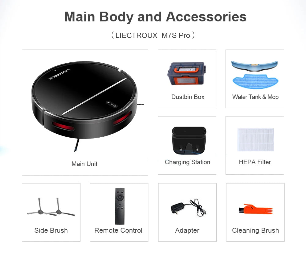 Liectroux M7S Robot Vacuum Cleaner,Smart Dynamic Navigation,4000Pa,Wet Mop,WiFi,Silent,Work with Alexa & Google Home