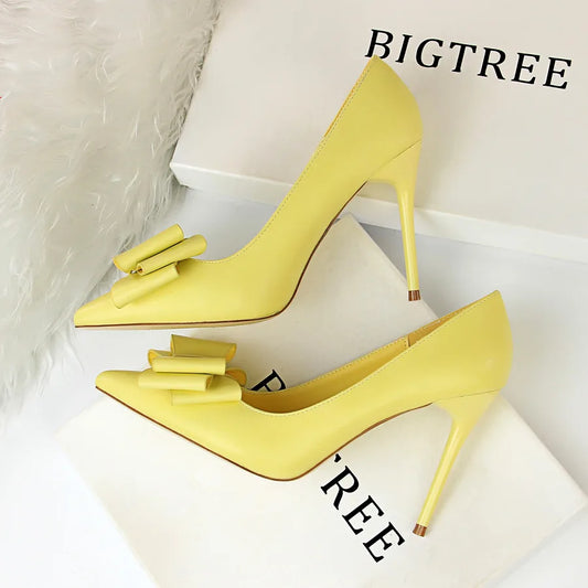 Bigtree Talon Custom New Fashion Candy Color Bow Design Trendy Shoes Sexy Pump Stiletto Heels for Ladies and Women