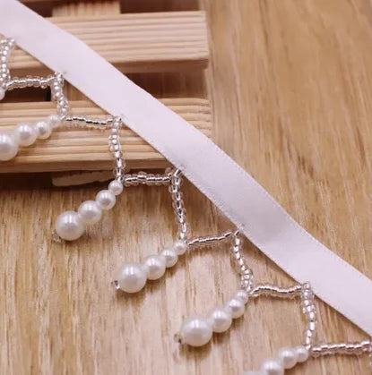 1 Yard Tassel Fringe Lace Pearl Beaded Edge Trim Ribbon Handmade Sewing DIY Craft Accessories