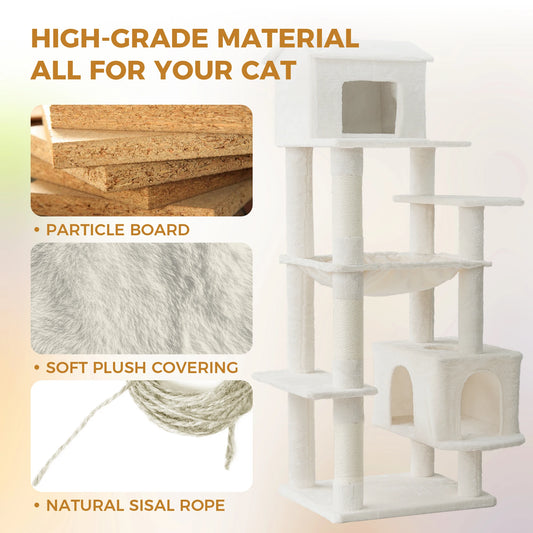 Freestanding Cat Tree US in Stock Free Shipping with Roomy Condo Cozy Hammock Cute House Natural Sisal Rope