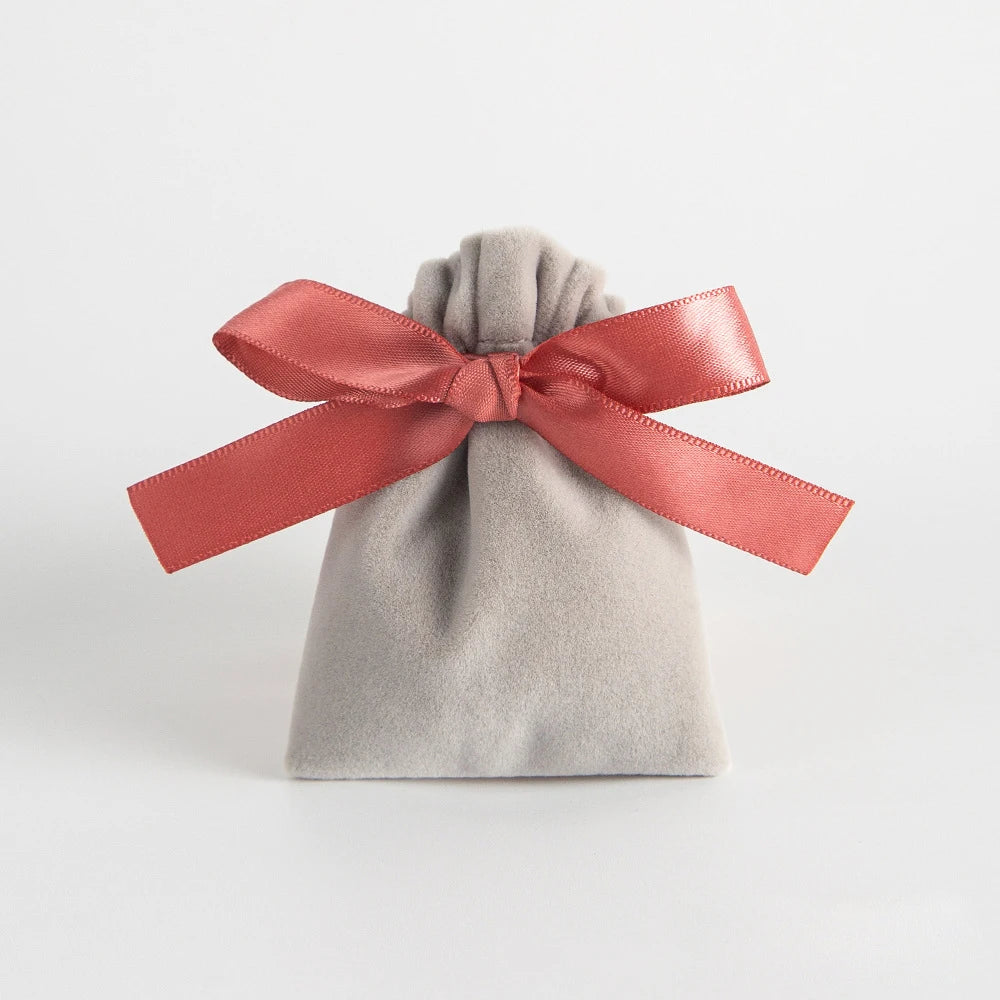 CSMD Chinese Manufacturers 7x9cm Ready to Ship Wholesale Ribbon Close Gray Velvet Material Phone Accessories Drawstring Dust Bag