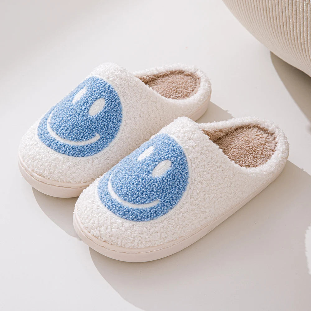 Smile Face Shape Slippers for Women Soft Plush Retro Preppy Slip on Comfortable Indoor Outdoor Shoes