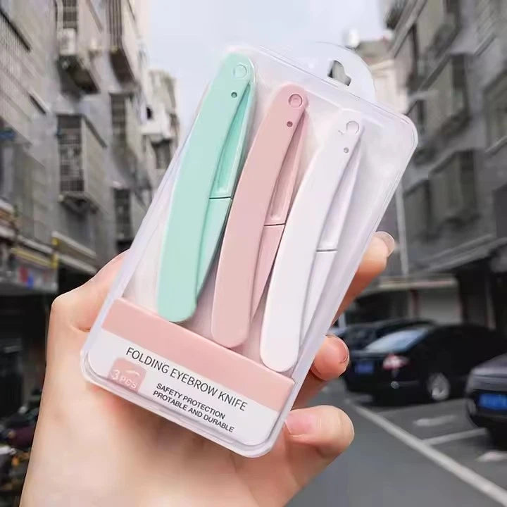 Hot Seller Cheap Factory Price Beauty Accessories Foldable Eyebrow Razor Blades for Eyebrow Trimmer Custom Logo Three Pack Kit