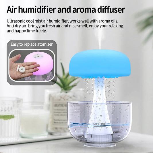 Christmas Gift White Noise Machine Rain Drop Humidifier Mushroom Rain Cloud Humidifier Raindrop Lamp Table Rain Water Diffuser