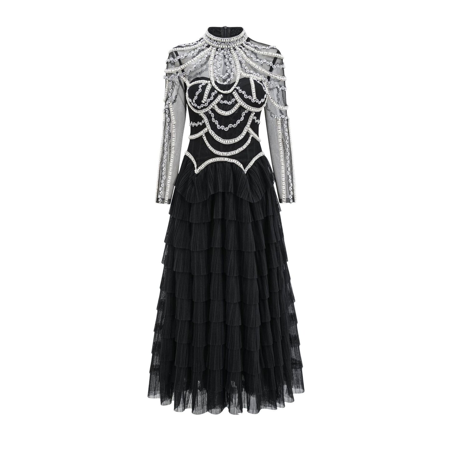 Elegant And Heavy Craft Long Sleeve Beaded Dress