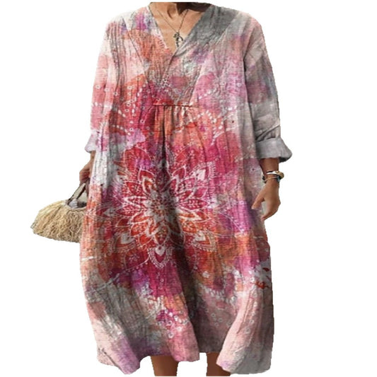 Women's Printed Plus Size Loose Long Sleeve Dress