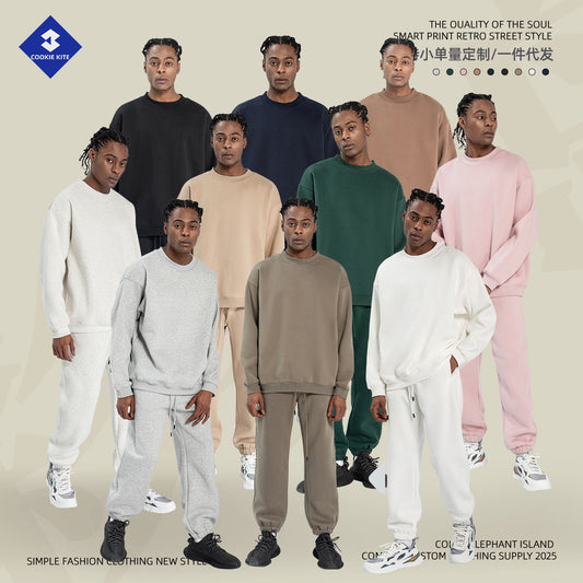 Cai Xiang Island Men's Clothing | Autumn and Winter 350g Dopamine Fleece Oversized Loose Trendy Brand Men's Sweatshirt and Pants Set