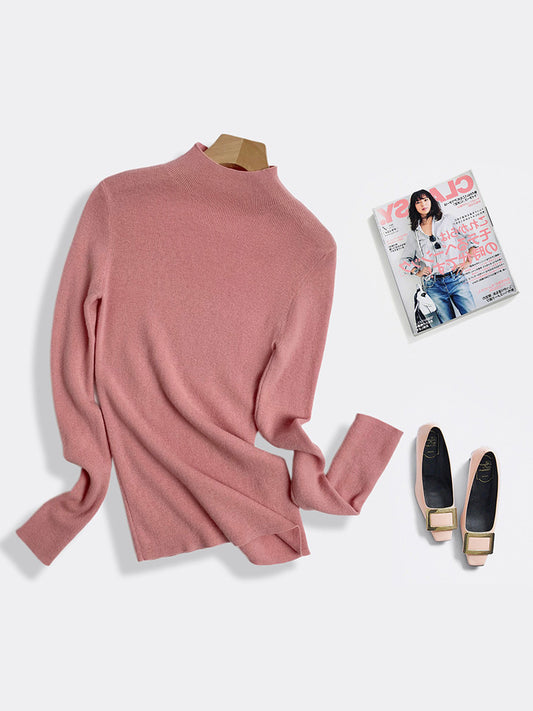 Machine Washable 100% Superfine Wool Sweater for Women Autumn and Winter New Loose Half Turtleneck Knitted Bottoming Sweater for Women