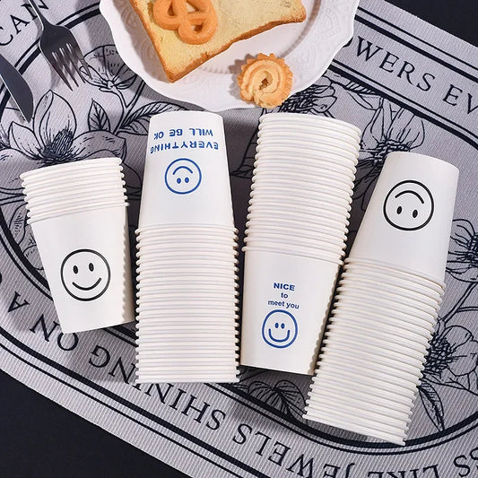 Disposable Paper Cups with Cute Cartoon Patterns for Commercial, Office, and Home Use, Food-Grade, 250ml, Thickened