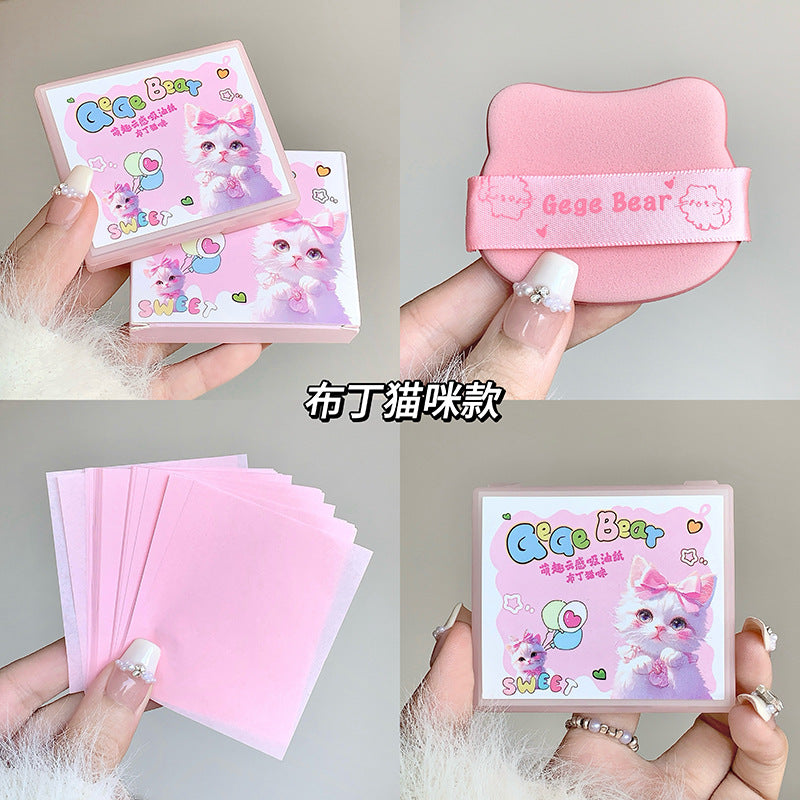 Gogo Bear Cute Cloud Sensing Oil Absorbing Paper Comes with Powder Puff Mirror Oil Skin Non-Removing Makeup Makeup Holding Oil Absorbing Paper