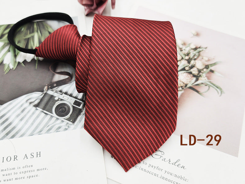 Factory In-Stock Zipper Tie Men's Formal Business 8cm Lazy Tie Red Black Striped Workplace Striped Tie