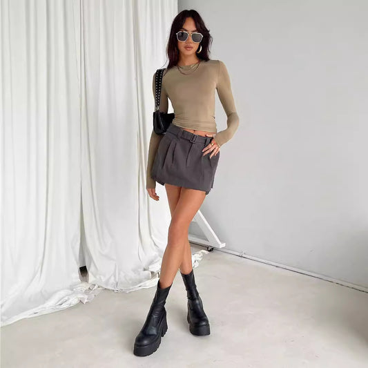 Versatile Irregular Slim Fit Bottoming Top Slim-fit Long Sleeve