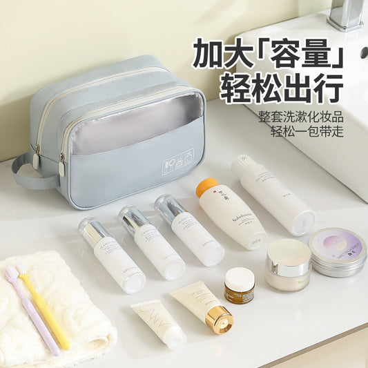 New Light Travel Leather Film Semi-permeable Toiletry Bag Waterproof Cosmetic Bag Increased Capacity Travel Daily Goods Easy Storage