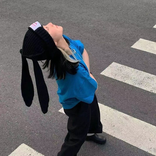 Special-interest Design Long Ears Rabbit Knitted Woolen Cap Cute Warm Hat