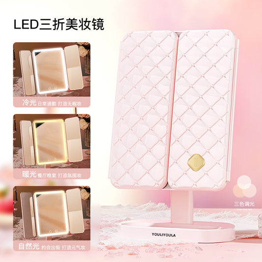 Led Makeup Mirror with Lamp Desktop Desktop Makeup Shell Mirror Holiday Gift for Girlfriend Dressing Mirror