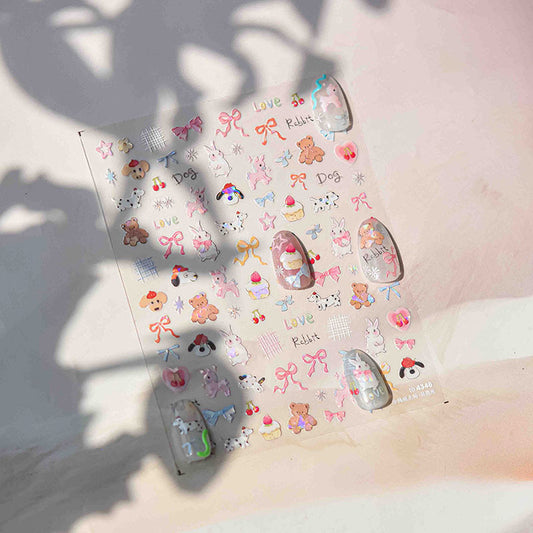 Cute Pink Graffiti Nail Art Stickers Tomoni Embossed 3D Apple Cake Kidsren's Nail Sticker Decorations