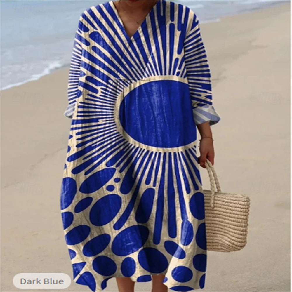 Women's Printed Plus Size Loose Long Sleeve Dress
