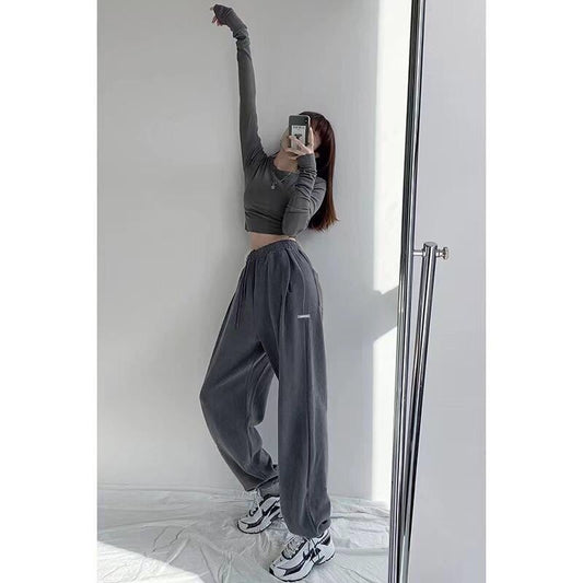 2024 Spring and Summer Thin High Waist American Letter Loose Sports Pants Women's Casual Foot Pants Sweatpants Women's Wholesale
