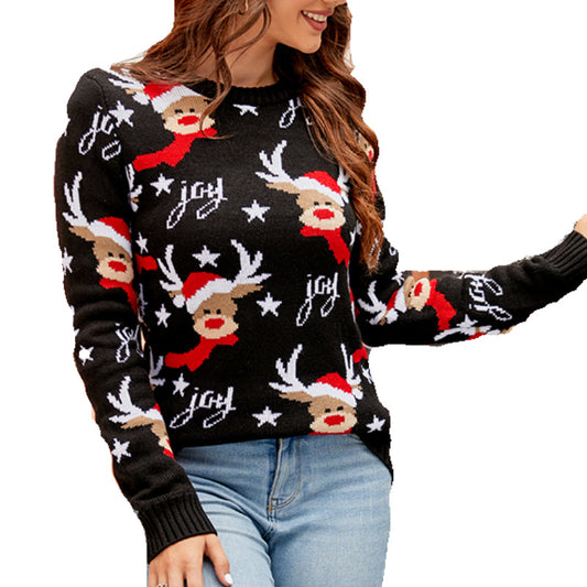 2025 Autumn and Winter New Christmas Sweater Women's Outerwear European and American Hot Selling Women's Loose Round Neck Pullover Knitted Sweater