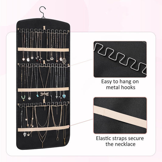 Hanging Jewelry Storage Bag Double-Sided Foldableable with Metal Hook Pvc Anti-Oxidation Suitable for Earrings, Necklaces and Rings