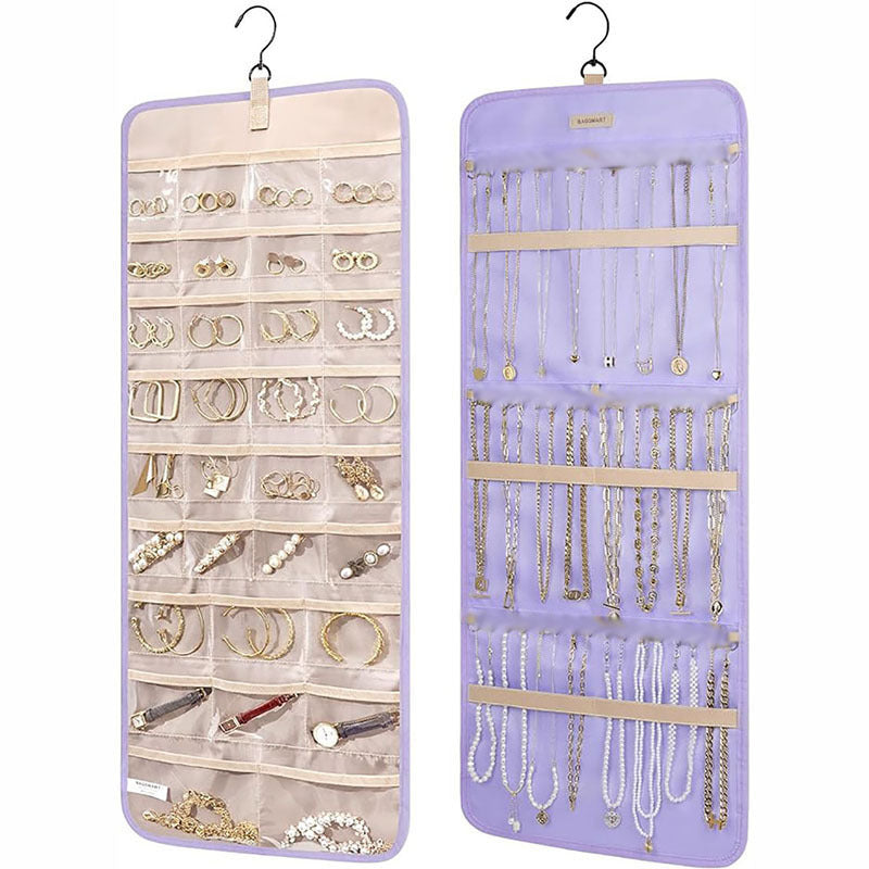 Hanging Jewelry Storage Bag Double-Sided Foldableable with Metal Hook Pvc Anti-Oxidation Suitable for Earrings, Necklaces and Rings