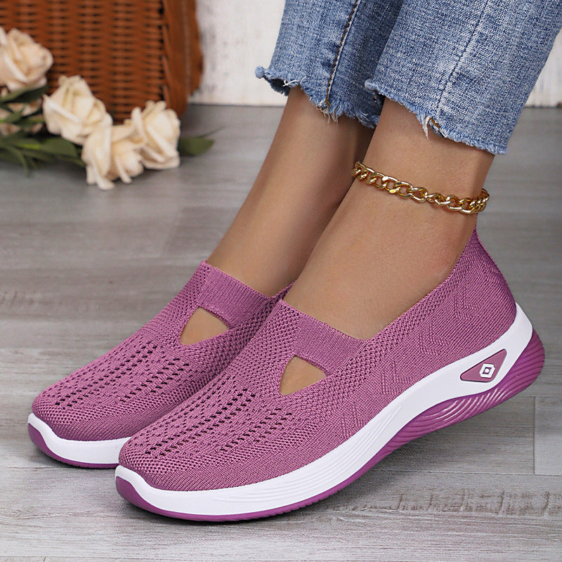 Women's Shoes Cross-Border Large Size Casual Shoes Fly-Knit Breathable Shoes Women's Lightweight and Comfortable Mesh Shoes Soft Sole Shallow Shoes