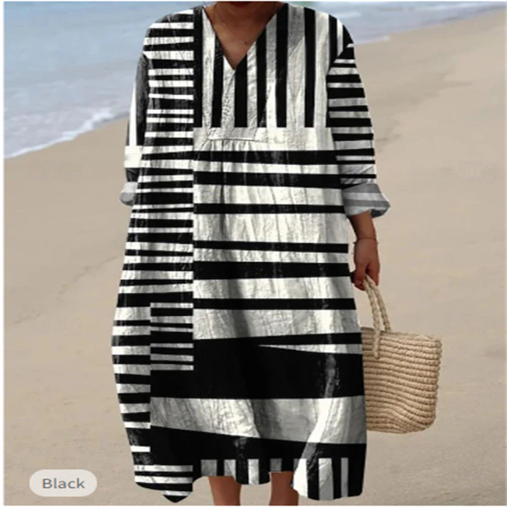 Women's Printed Plus Size Loose Long Sleeve Dress