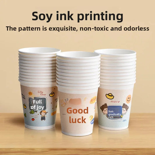Cartoon Paper Cup Disposable Thickeneded Food Grade Household Hot and Cold Drink Coffee Cup Commercial Wholesale Hospitality Tea Cup