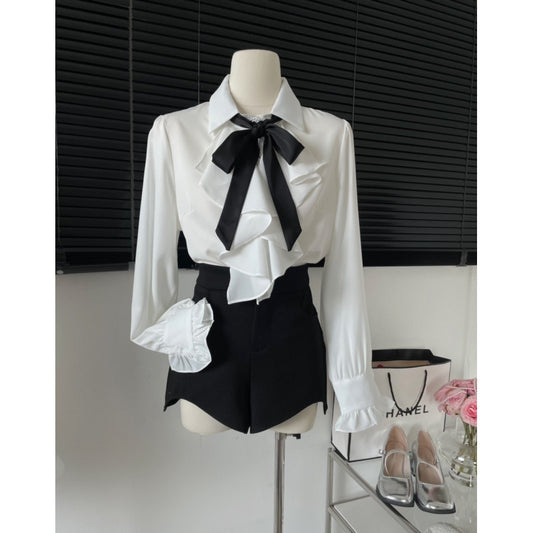New White Shirt Women's Lace-up Bow