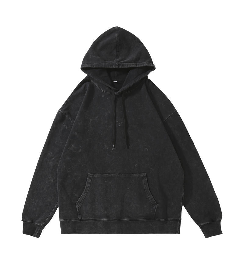 Trendy Brand Heavyweight Pure Cotton Terry 400g Washed Distressed Crew Neck Sweatshirt Hoodie Retro Sweatshirt with Printed Logo