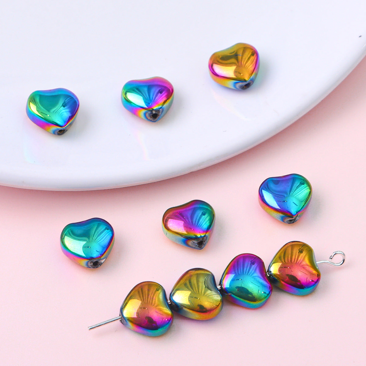 10mm Glass Color-Coated Peach Heart Crystal Beads Loose Beads DIY Handmade Necklace Bracelet Ear Jewelry Manufacturer Direct Sales Wholesale