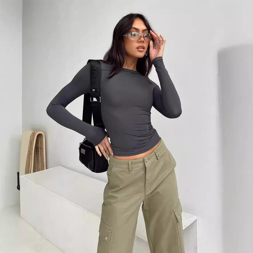 Versatile Irregular Slim Fit Bottoming Top Slim-fit Long Sleeve