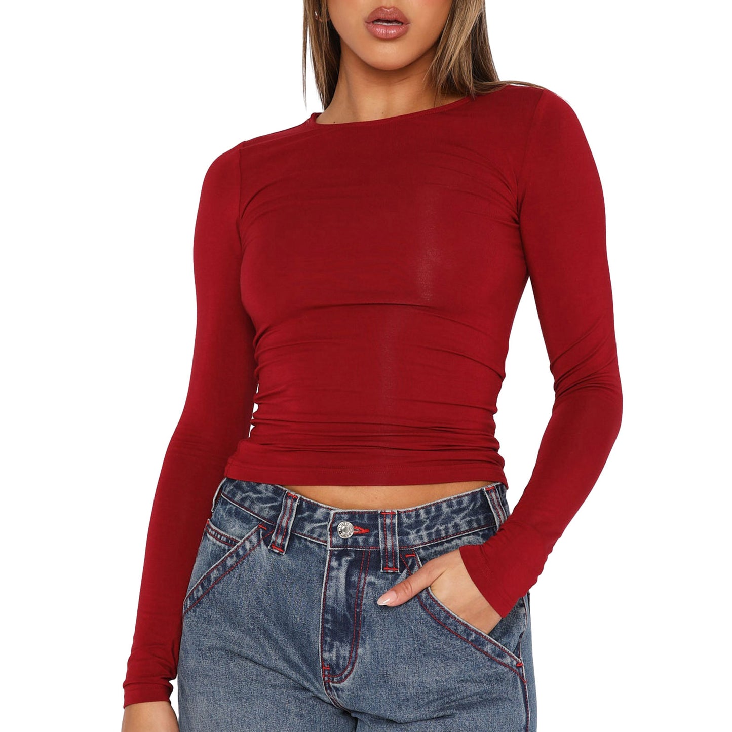 Versatile Irregular Slim Fit Bottoming Top Slim-fit Long Sleeve