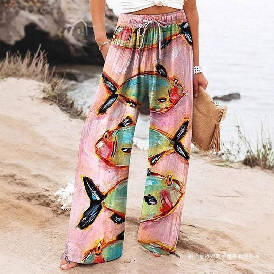 Women's High Waist Casual Loose Printed Wide-leg Pants