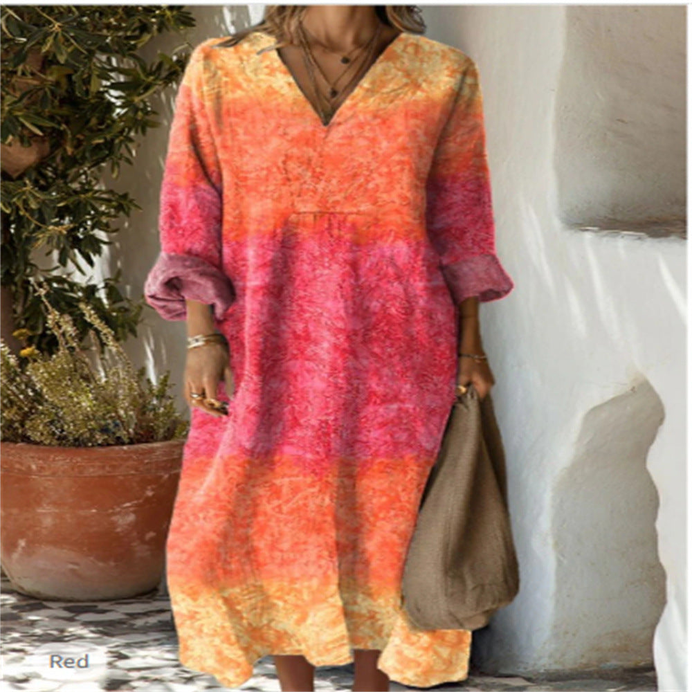 Women's Printed Plus Size Loose Long Sleeve Dress