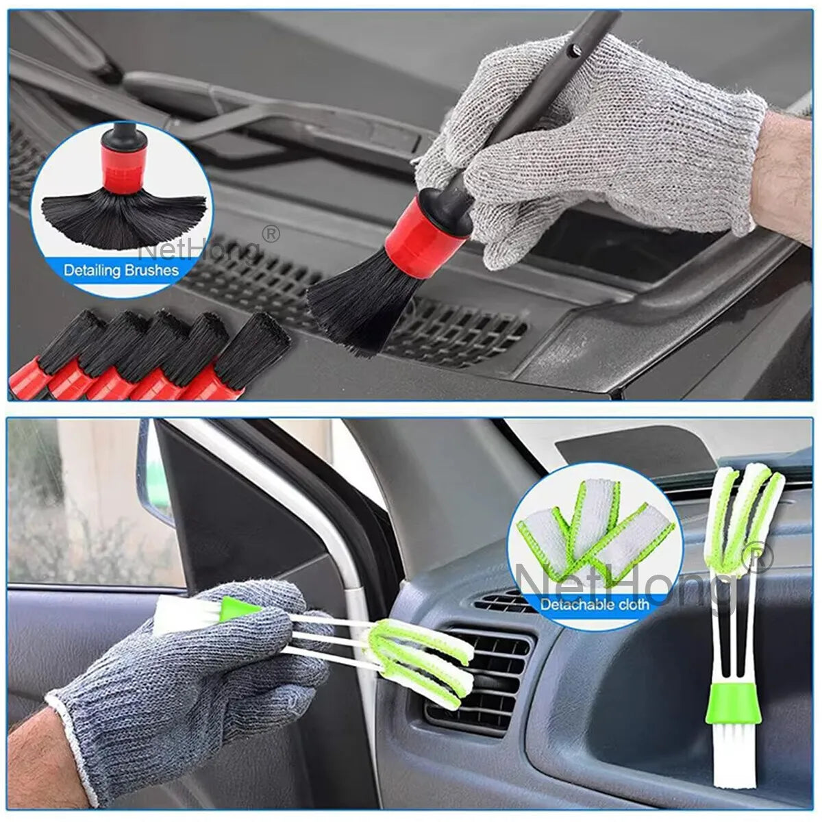 26Pcs Car Detailing Brush Set Soft Brushes Interior Wheel Valet Pro Cleaning Kit