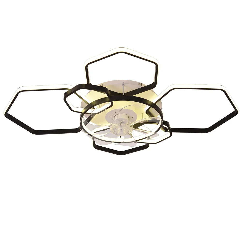 KOMORE Geometrical Ceiling Mount LED Fan Light with Remote Control 6 Speeds 60W Reversible Motor for Office, Living Room