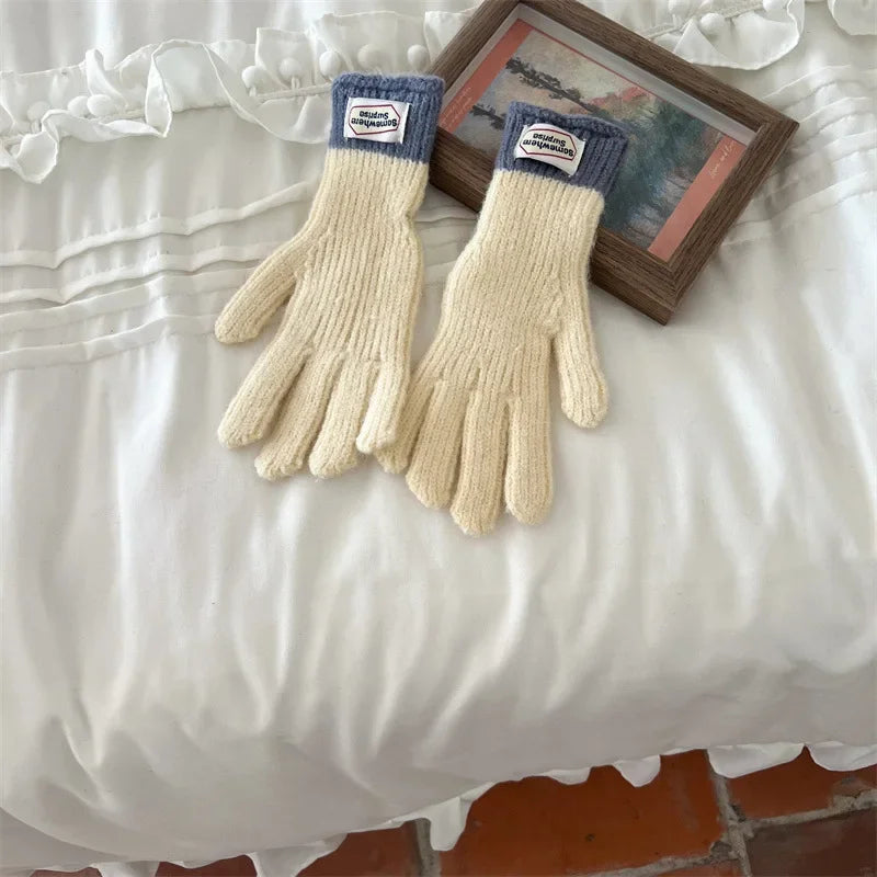 Children Thermal Knitted Gloves Winter Labeled Thickened Warm Gloves Touch Screen Striped Finger Unisex Mittens