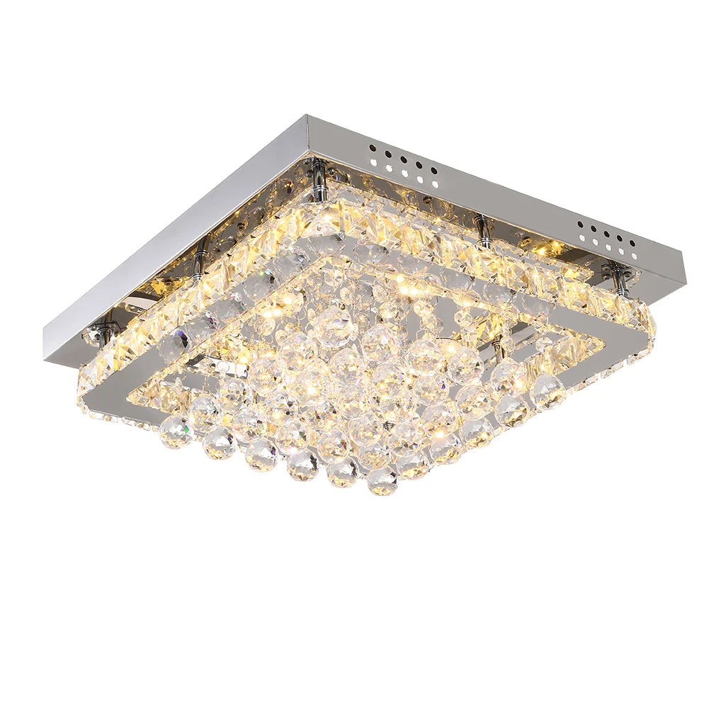KOMORE Modern Fancy Crystal LED Flush Mount Ceiling Light Fixture, Cool White / Stepless Dimming for Office, Living Room