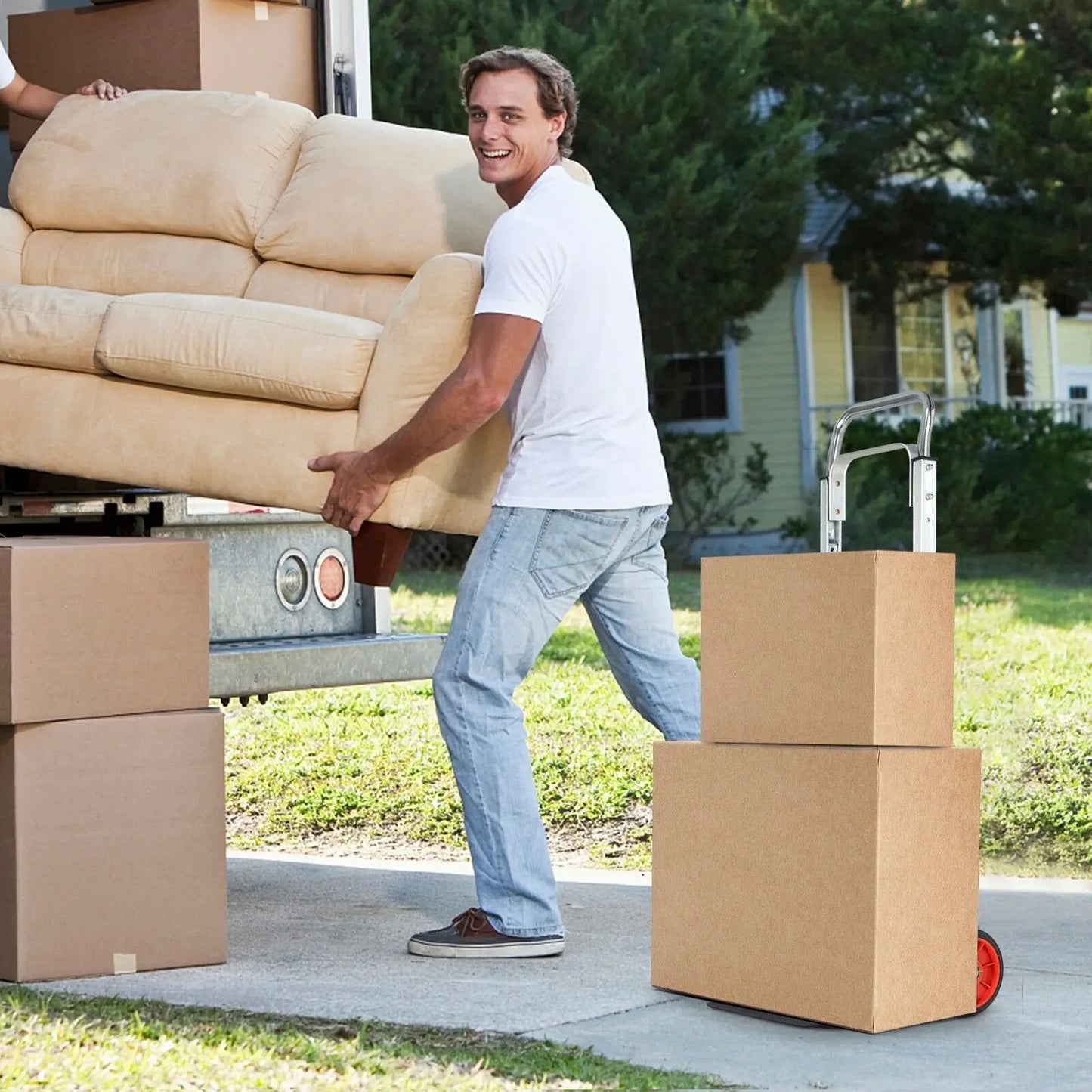 ERGOMASTER Folding Hand Truck Heavy Duty Sack Barrow W/Telescopic Handle All-Terrain Wheels