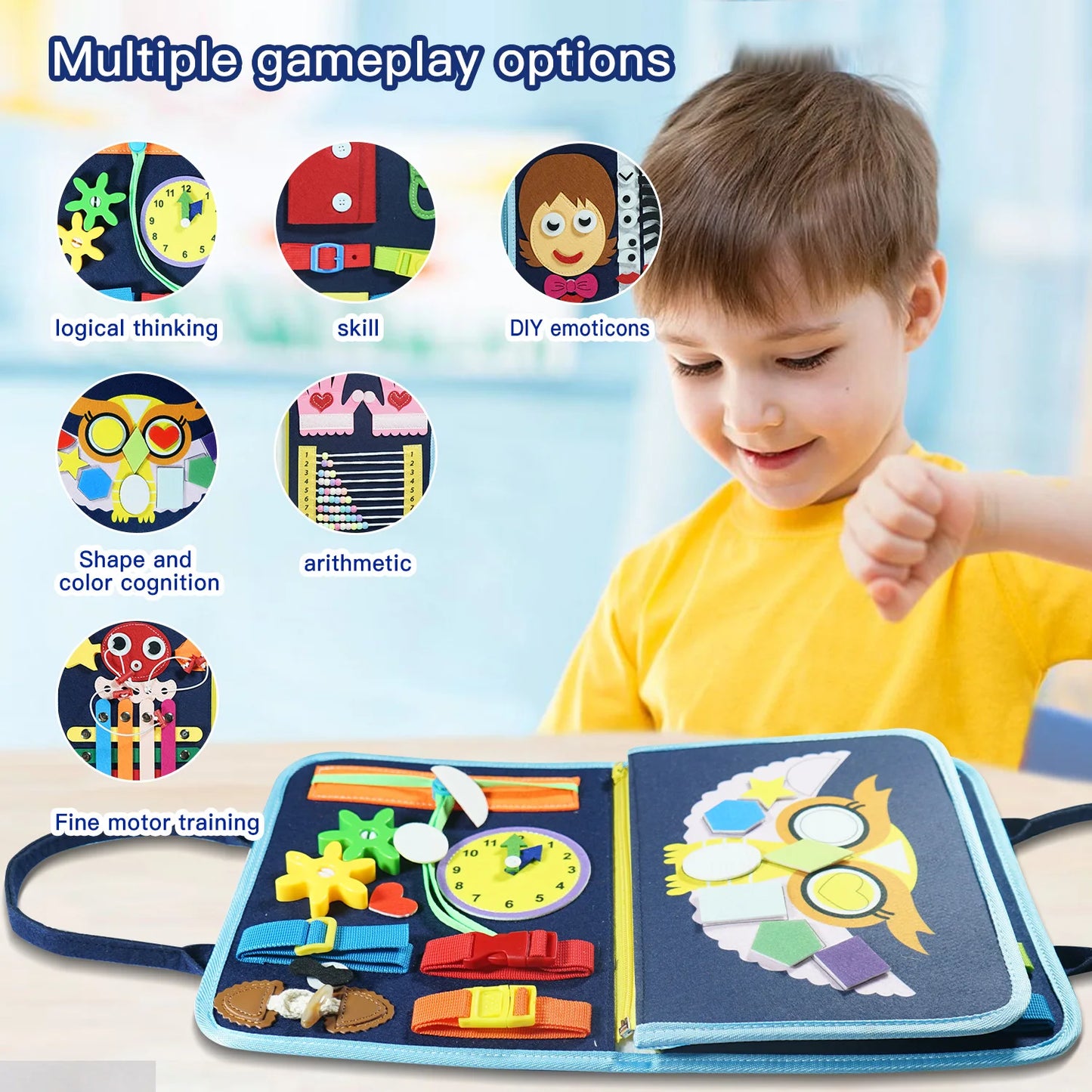 7-in-1 Montessori Busy Board for 3-6 Years Old - Sensory Learning Toy for Fine Motor Skills, Gift for Kids