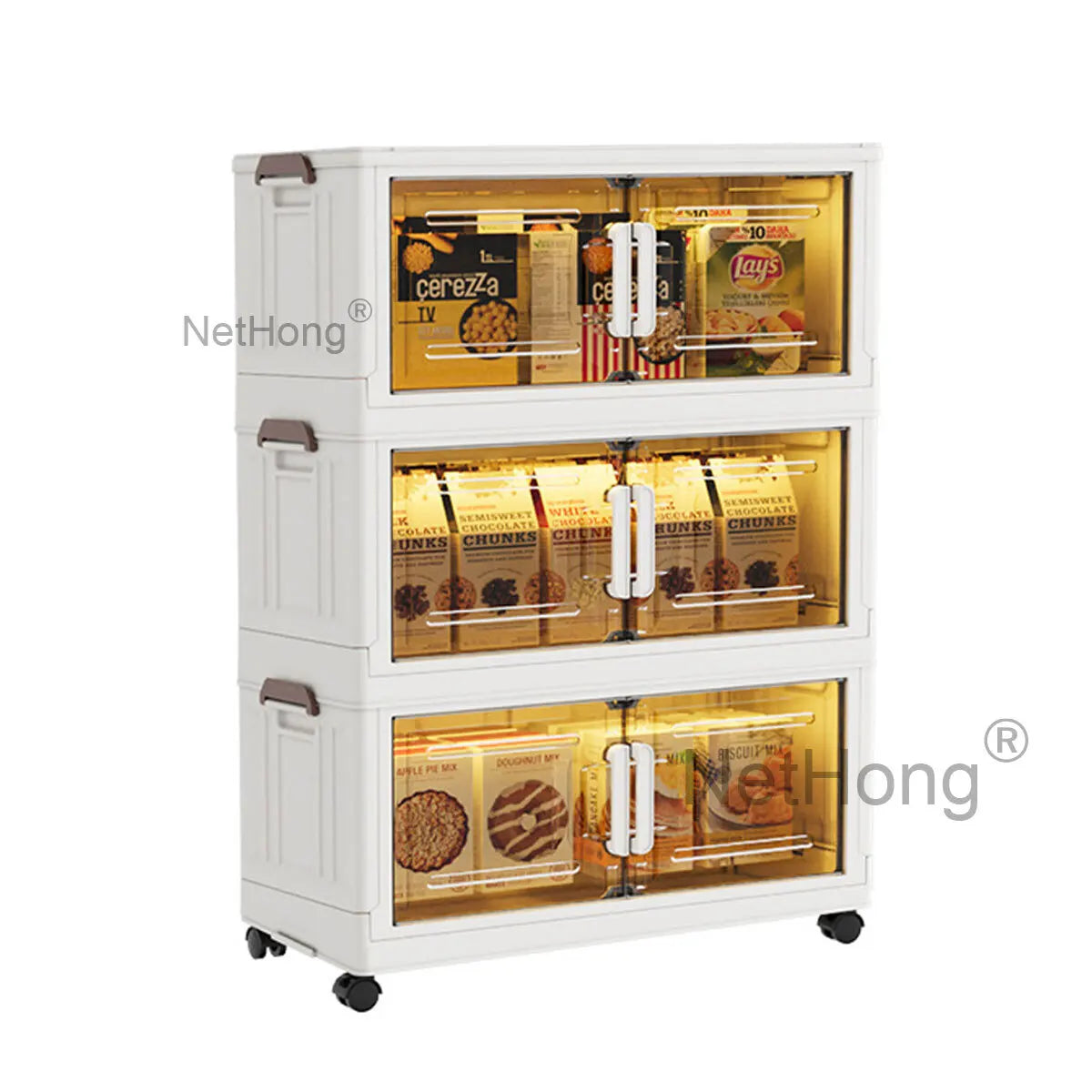 3/4/5 Tier Stackable Foldable Storage Organizer Folding Closet Bins With Lid&Wheels