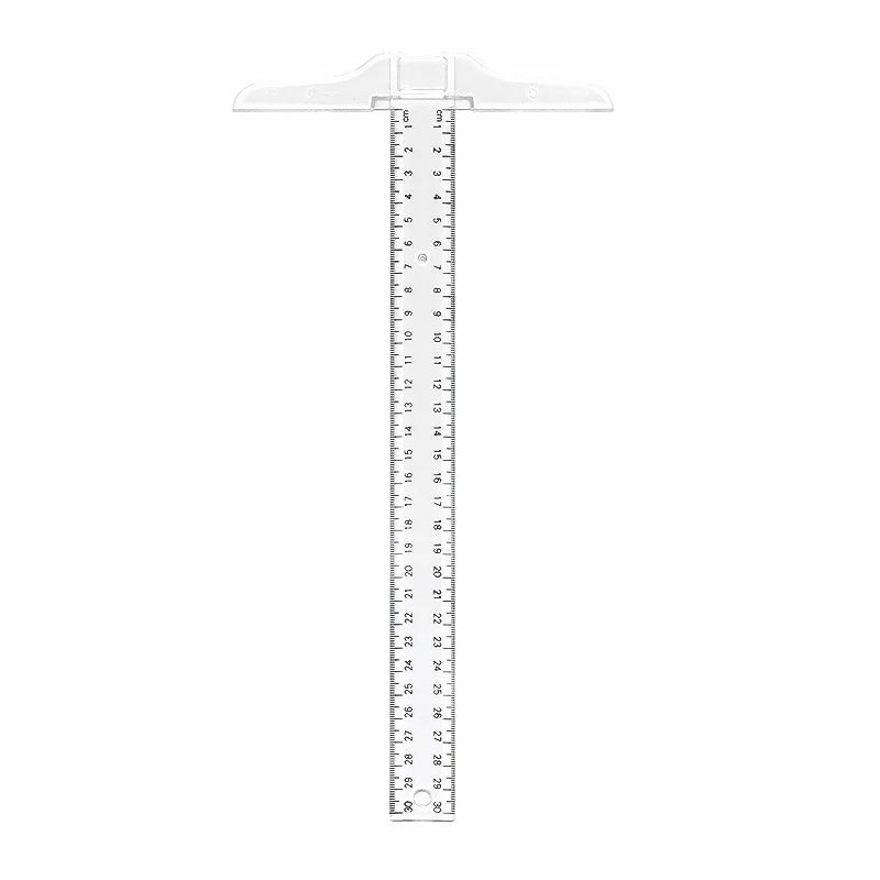 1Pc T-shaped Double Side Scale Ruler Drafting Drawing Tool Plastic School Office Supplies Stationery Accessory 30cm (Inch, Cm)